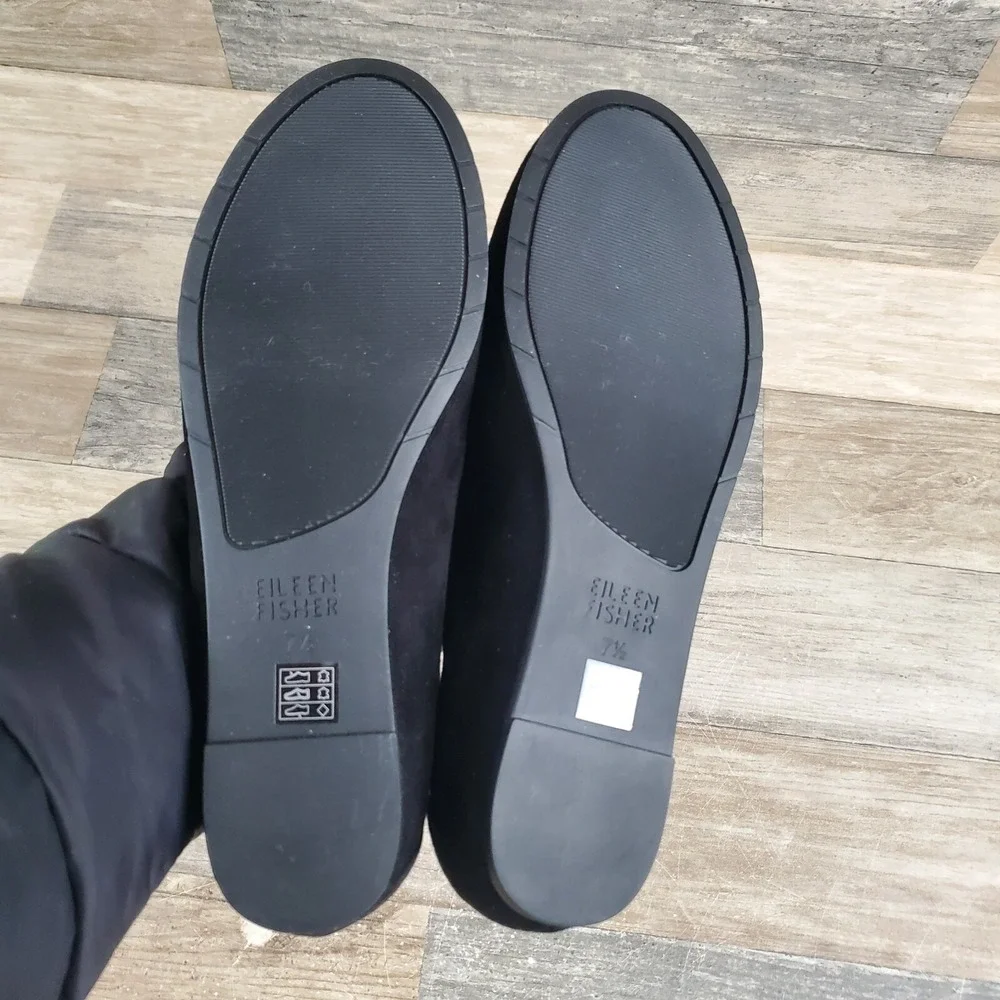 Eileen Fisher UNA 2‎ Womens Flats Sz 7.5 M Comfort Black Suede Slip-On Shoes